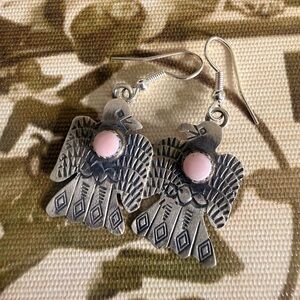 Sterling Silver Dangles Pink Thunderbird Earrings